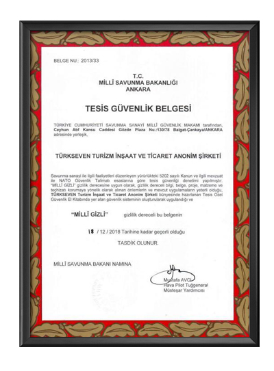 Milli Tesis Güvenlik Belgesi