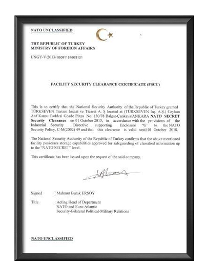 NATO Tesis Güvenlik Sertifikası